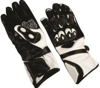 Mens Black and White Leather Sport Bike Motorcycle Gauntlet Gloves - L (1)